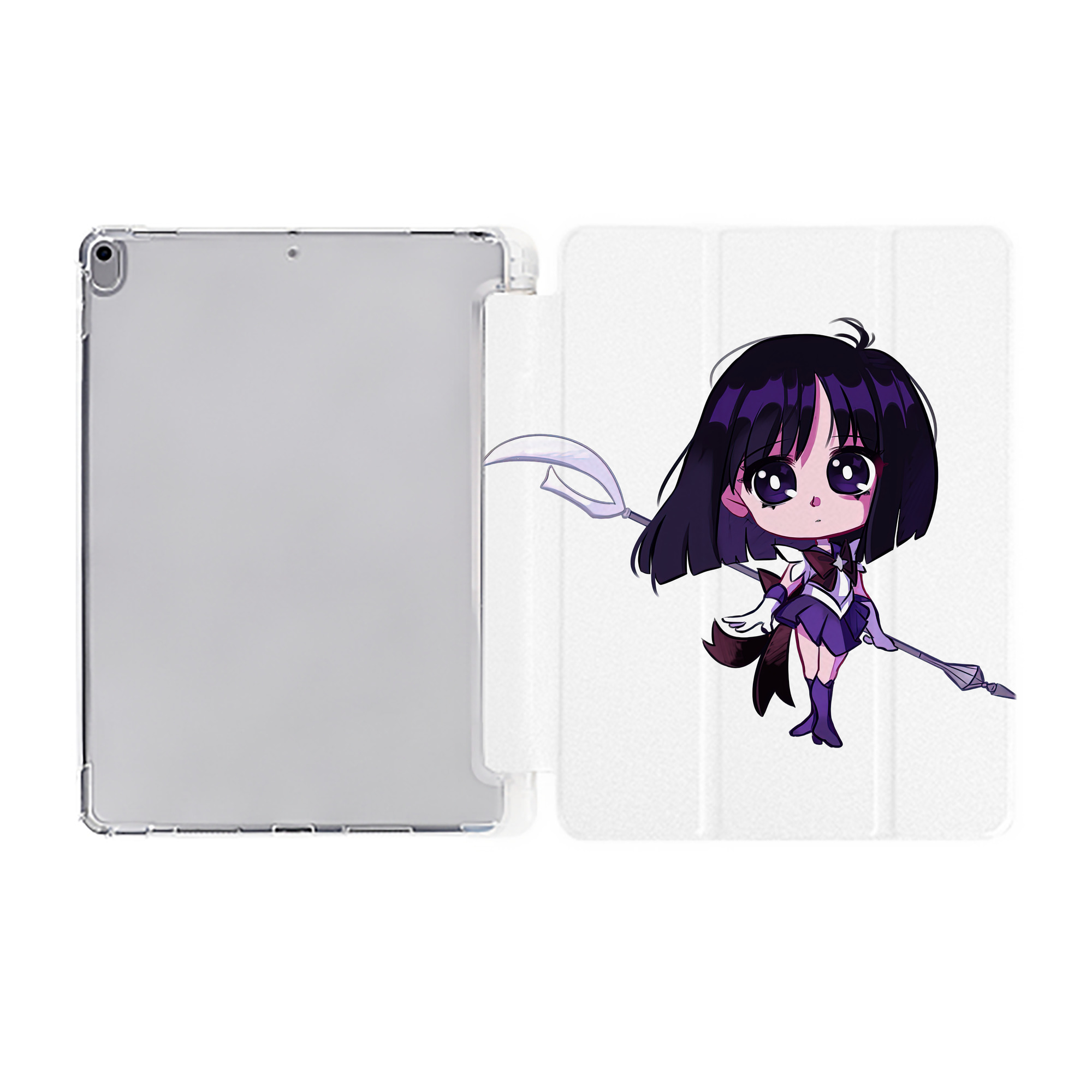 （画像用） 美少女戦士セーラームーン 土萠ほたる Sailor Moon Tomoe Hotaru （セーラーサターン；Sailor Saturn） IPad ケース ペン収納付き 三つ折りスタンド PUレザー×シリコン 対応機種9.5/10.5/10.9インチ